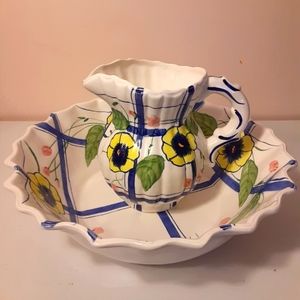 Large ceramic bowl and pitcher set